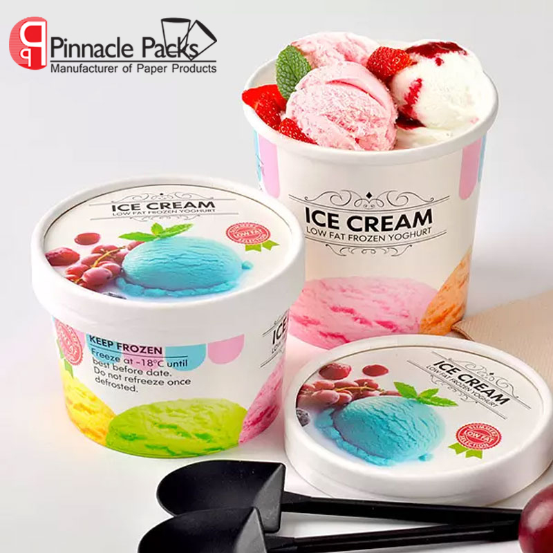 Logo Printed Paper Ice Cream Cup With Paper Lid