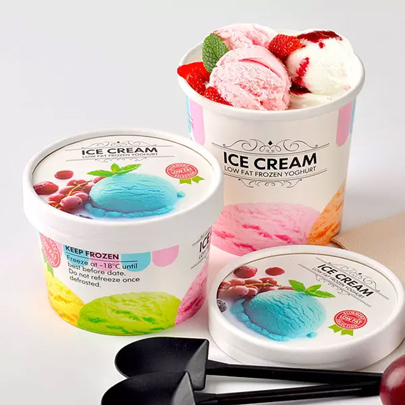 Logo Printed Paper Ice Cream Cup With Paper Lid