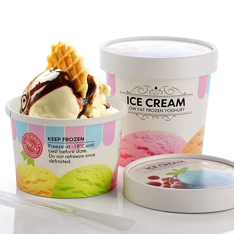Logo Printed Paper Ice Cream Cup With Paper Lid