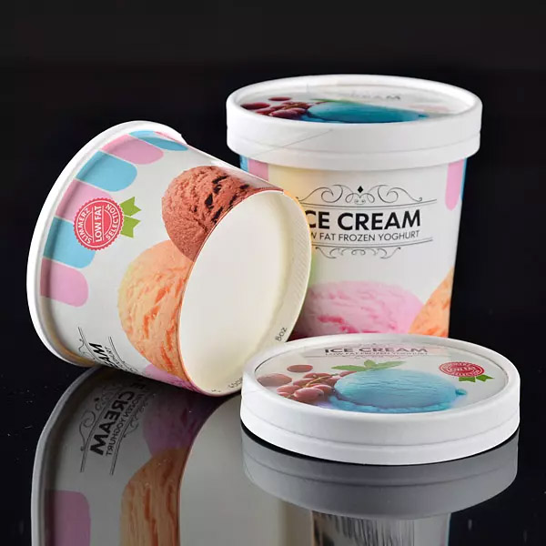 Logo Printed Paper Ice Cream Cup With Paper Lid