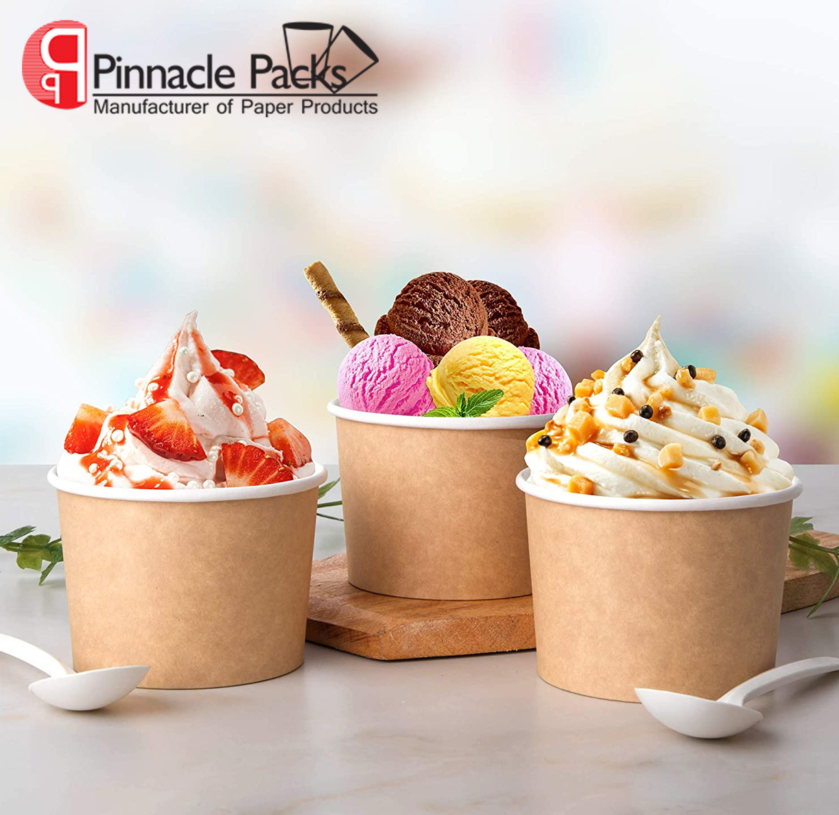 Kraft Paper Ice Cream Cup/bowl With Paper Lid
