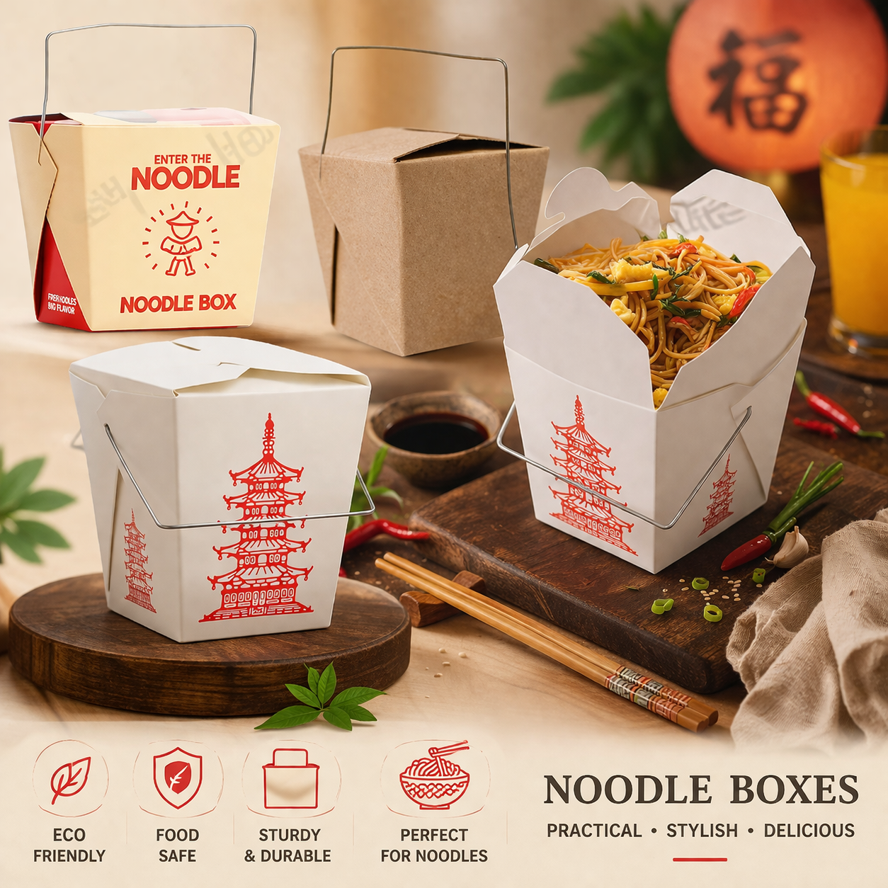 Paper Noodle Boxes with Handle